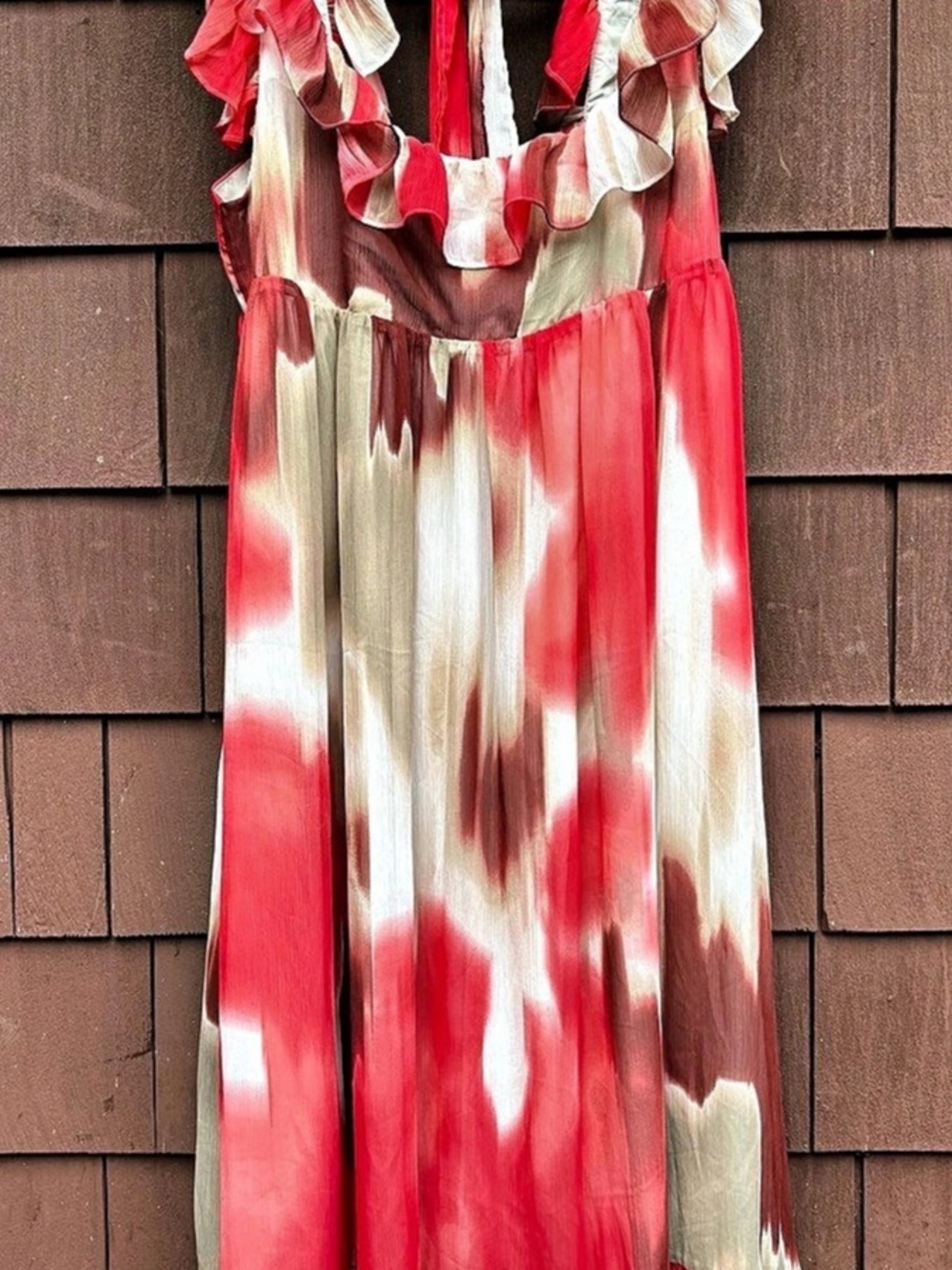 Banana Republic Multicolor Tie Dye Ruffle Midi Dress Red & White XL